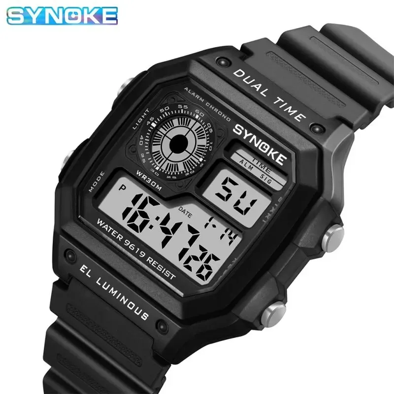 SYNOKE Digital Watches Men Sports Luminous Multifunction Waterproof Chrono Wristwatch Outdoor and Running Student Seven Light