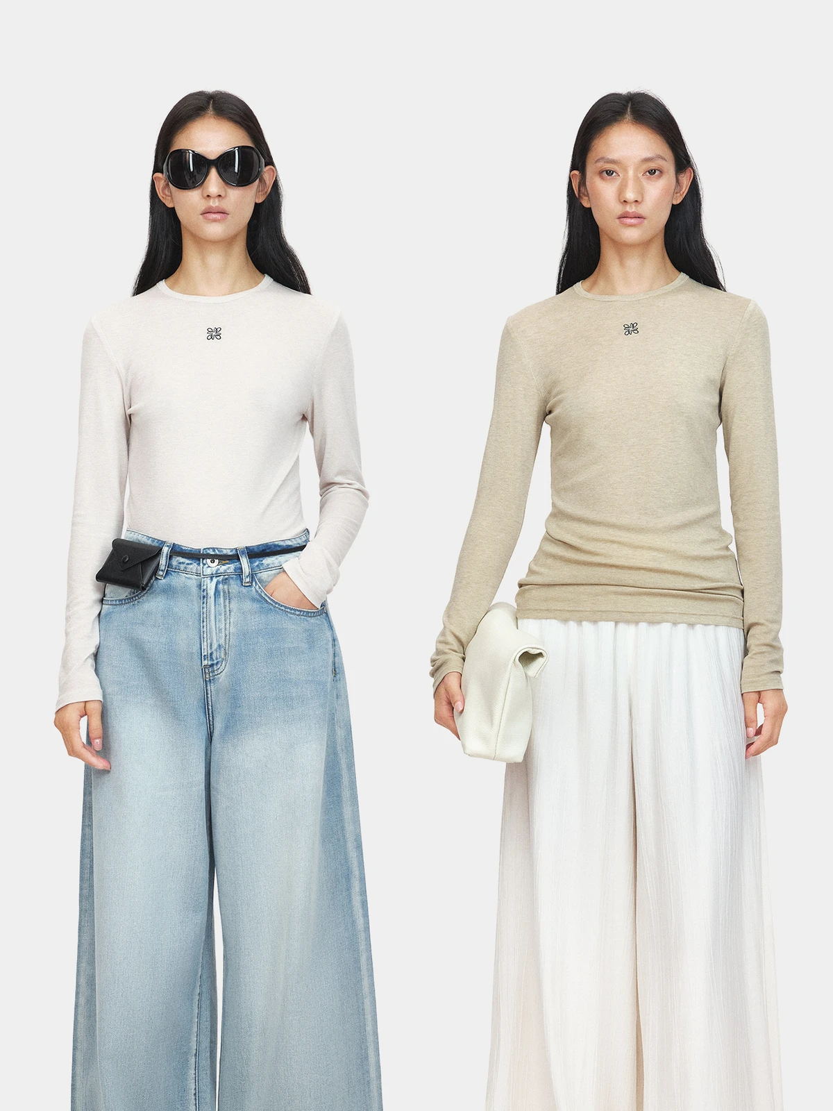 

Marllen Lazy New Formula Long Sve Women's T-irt Embroidered Logo Loose Fit Wool Lyocell Casual Sle Autumn Top