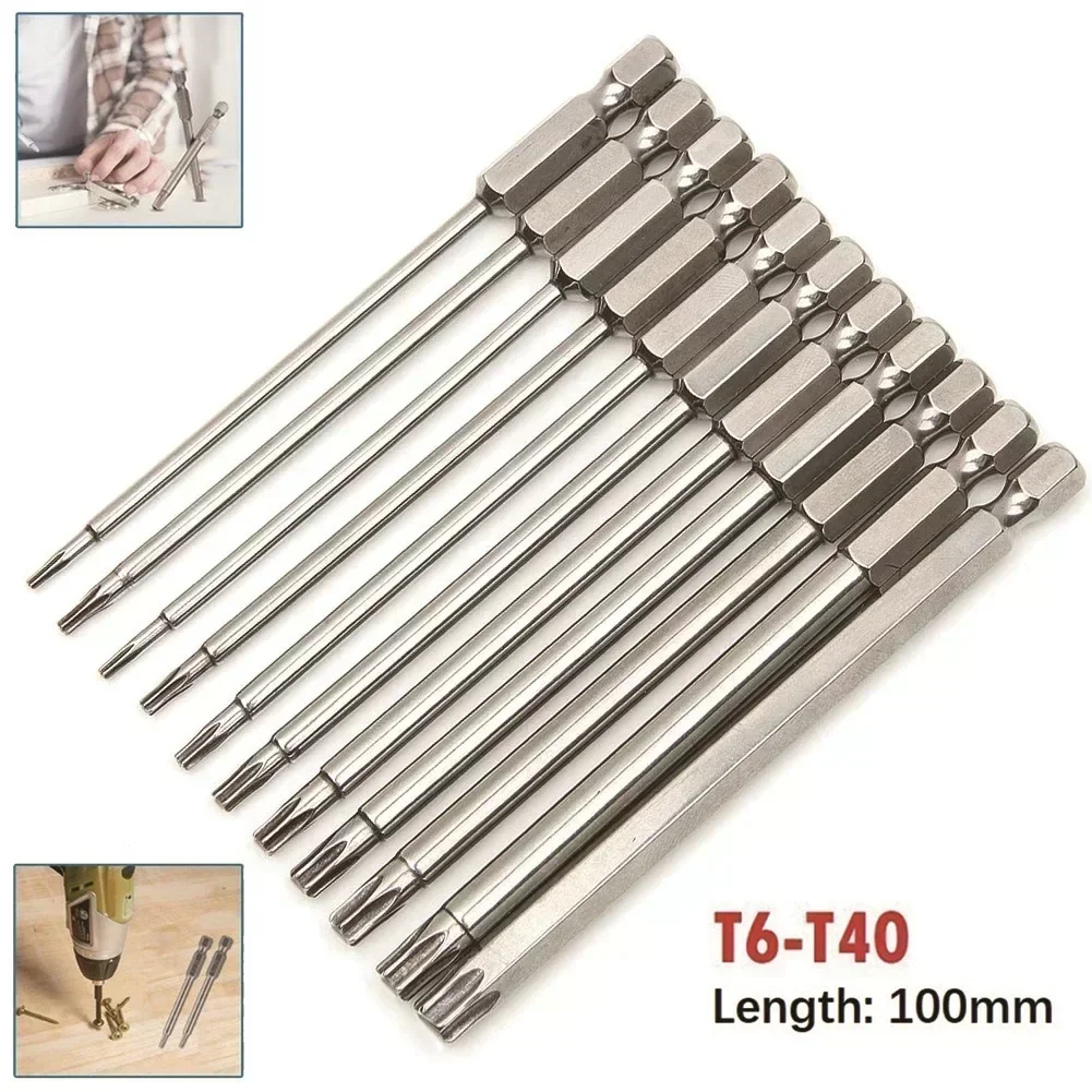 1Pcs Hex Shank Magnetic Head Torx Screwdriver Bit 100mm Magnetic Security Tamper Proof Star Electric T7 T8 T15 T20