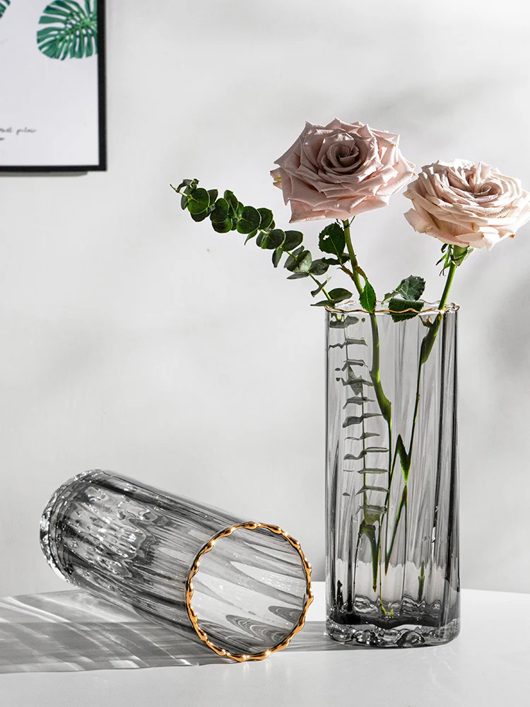 Straight-through Glass Vase Hydroponic Desktop Decoration Table Peony Pot Crafts