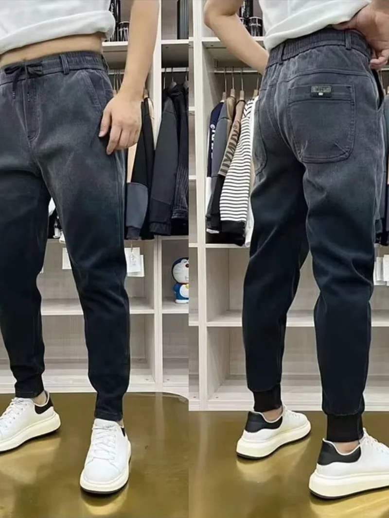 

Мужские джинсы в стиле ретро, повседневные, зауженные, в стиле харем, рабочие, длинные брюки, модные, весенне-осенние, джинсовые, молодежная одежда, стильные