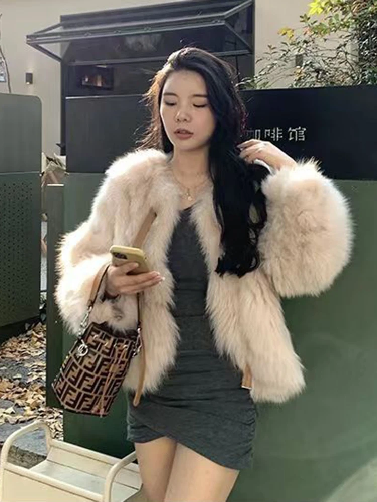 

2023 Autumn/Winter New Real Time Shoot of European and American Mixed Color Hair Artificial Fox Hair Imitation Fur Short Coat