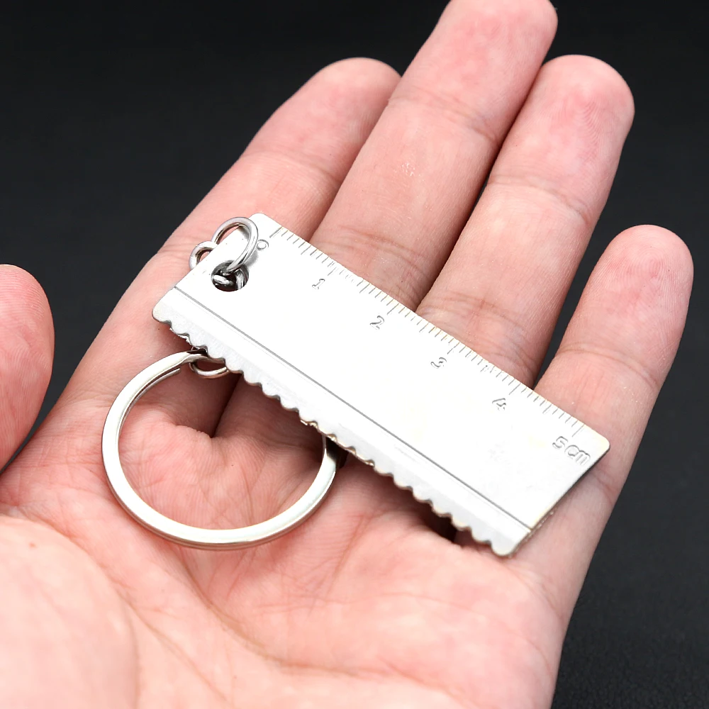 Multi Purpose Alloy Mini Ruler Keychain 1/2/5/10Pcs For Men Women Portable Measuring Charm Jewelry DIY Key Ring Making