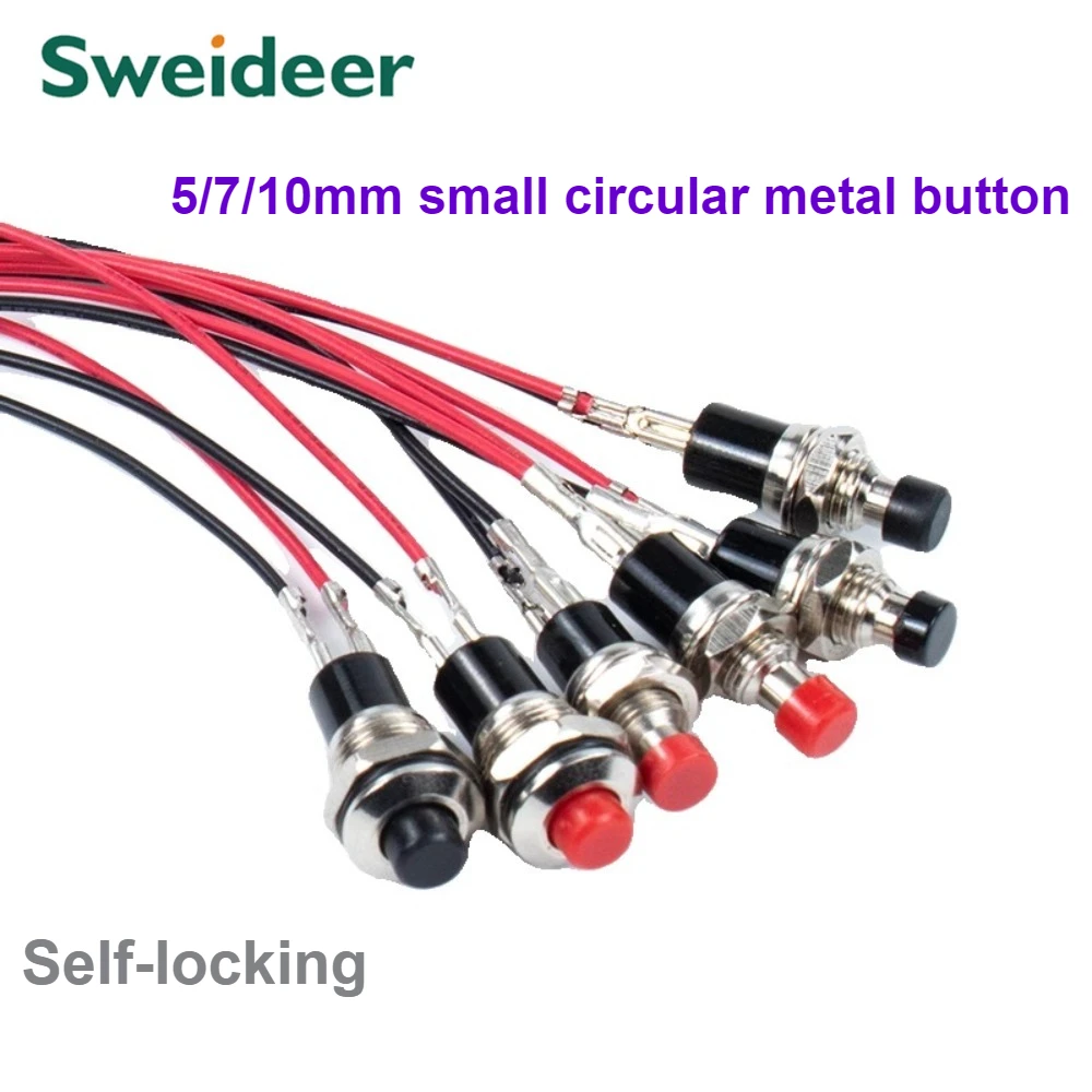 5/7/10mm PBS-110 PB05A Tricolor Small Circular Pin or Wiring Metal Button IP65 Self Resetting Self-locking Jog Switch 3-24V