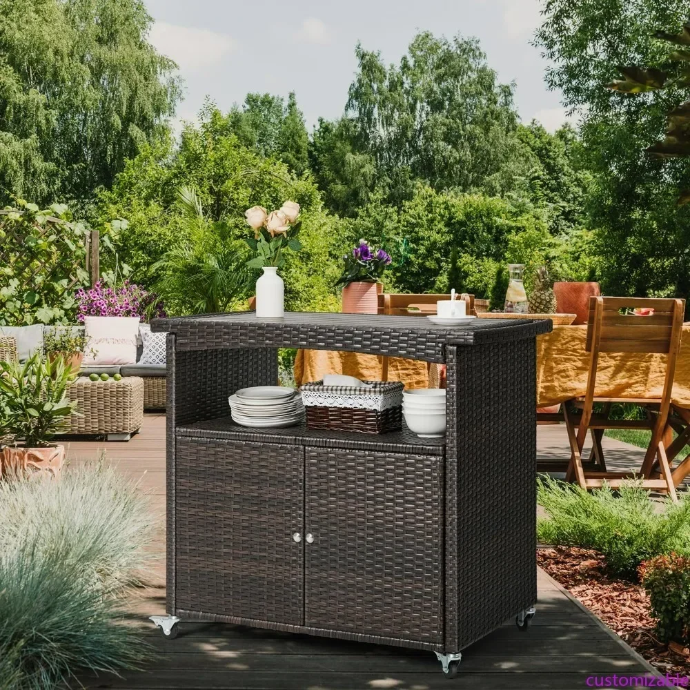 

Hot-sellingPatio Storage Cabinet with Wheels for Outdoor Bar Cart and Buffet Table
