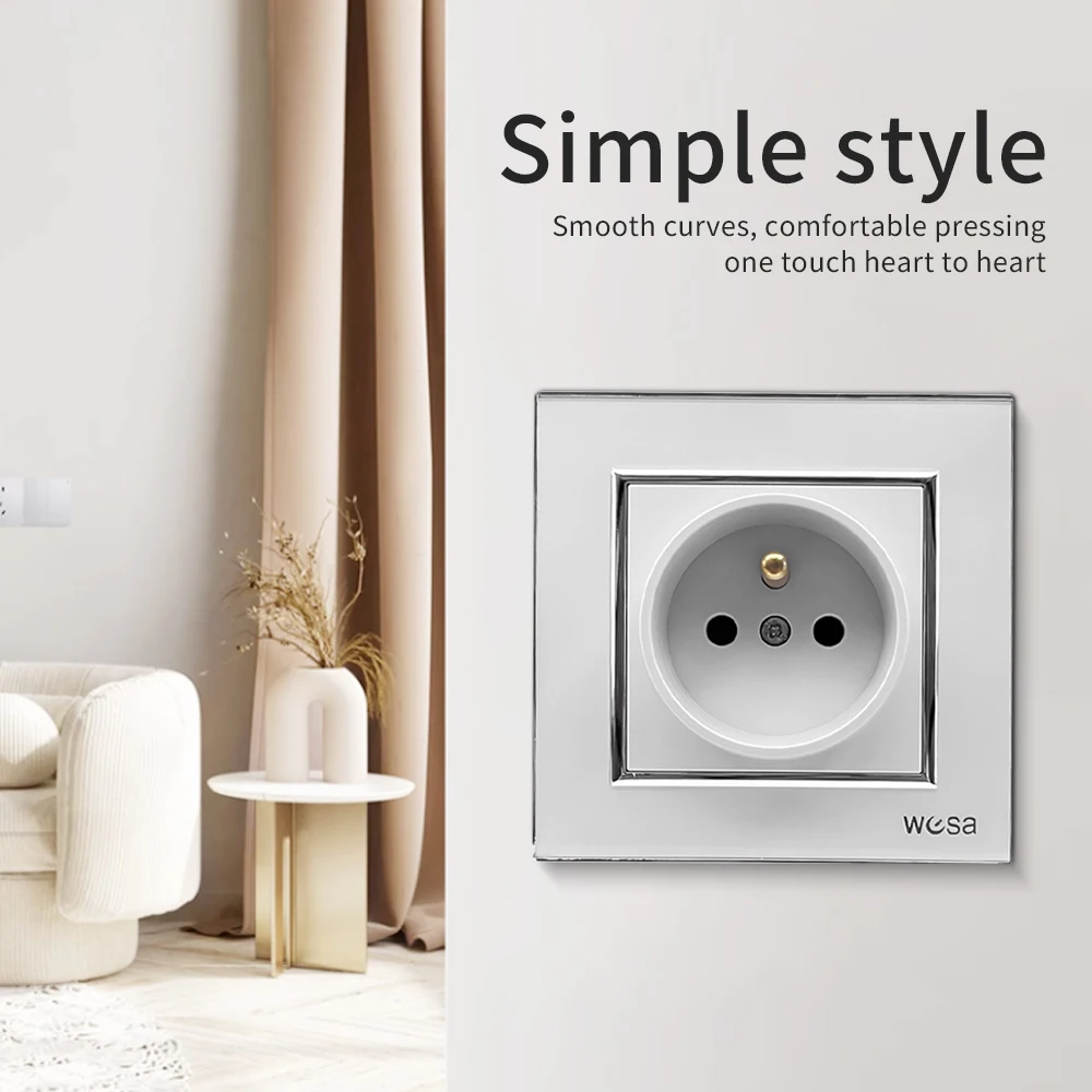 منافذ كهربائية بيضاء مآخذ الطاقة لوحة أكريليك مدمجة على الحائط مثبطات اللهب معيار فرنسا مع طلاء أرضي من البلاستيك #3