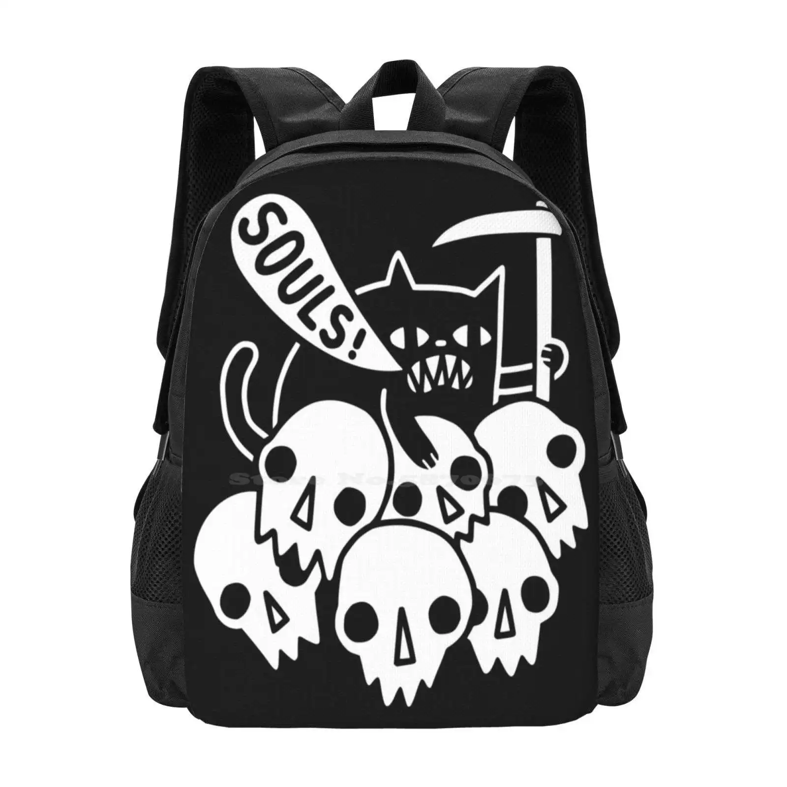 Cat Got Your Soul ? Teen College Student Backpack Pattern Design Bags Cats Skulls Skeletons Grim Reaper Dark Souls Black Cat