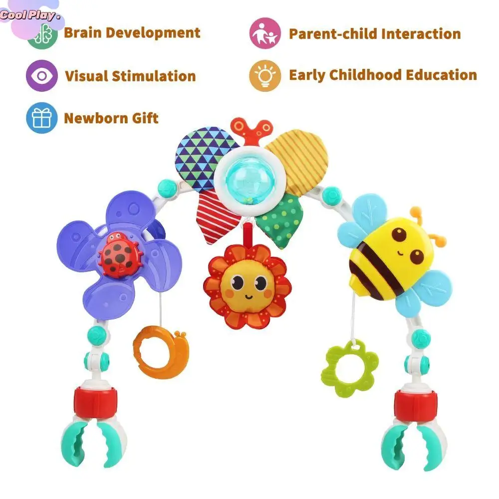 Campana colgante para cuna de fácil pliegue, cangrejo de girasol y tiburón, juguetes interactivos para bebé, habilidades motoras finas, Clip para agarre infantil, pulidor de ejercicio