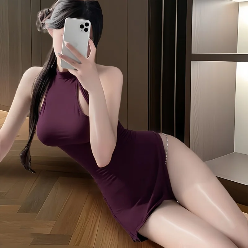 

Sexy Office Lady Cosplay Costumes Women Sexy Lingerie Outfit Purple Secretary Dress Uniform Club Wear Set