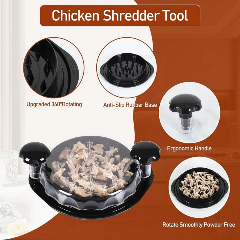 1 Piece Chicken Shredder Tool Twist Meat Shredder With Handles And Non-Skid Base Black