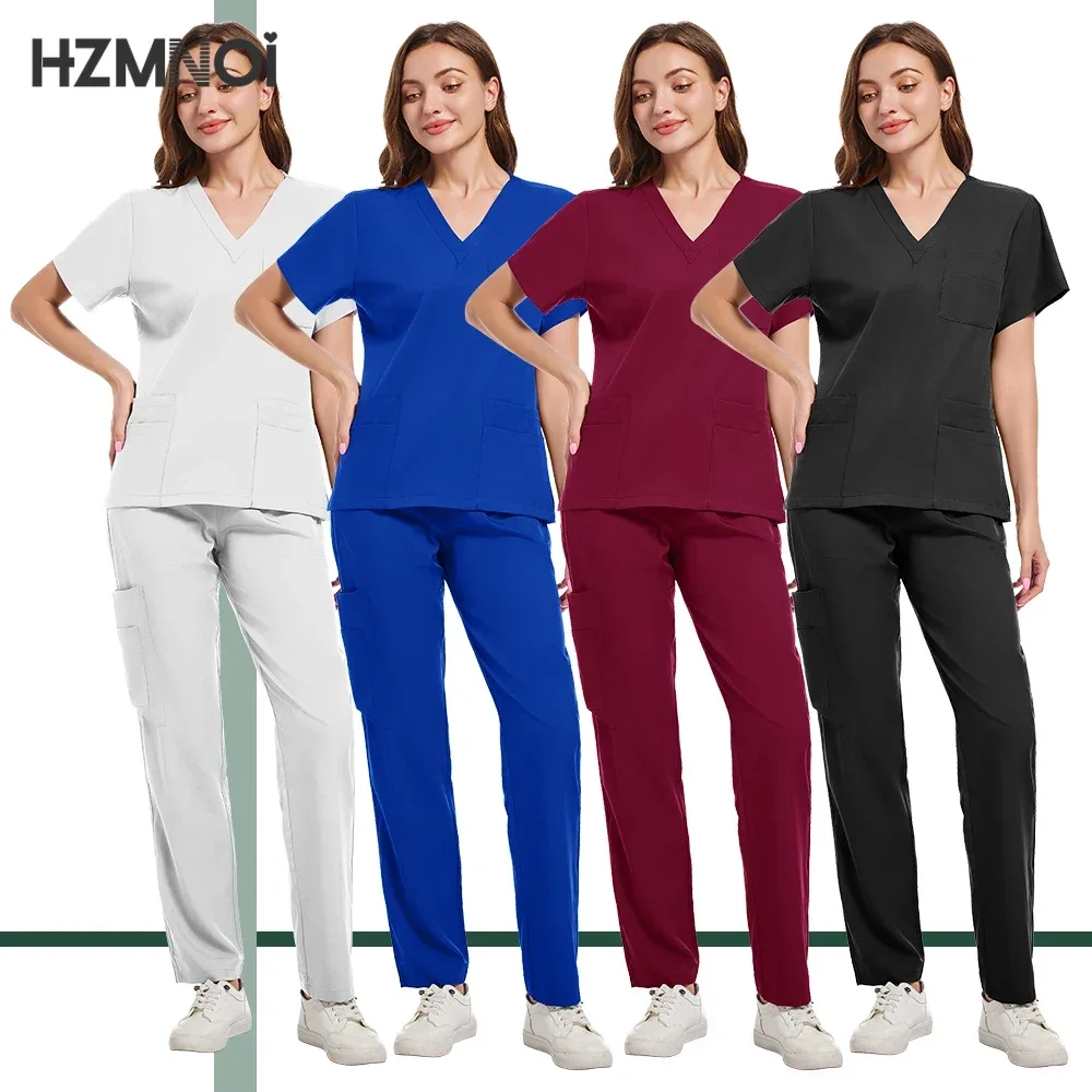 Infermiera ospedaliera Dottore Uniforme infermieristica Moda donna Scollo a V Estetista Pantaloni dritti Tuta Farmacia Abiti da lavoro Uniformi mediche