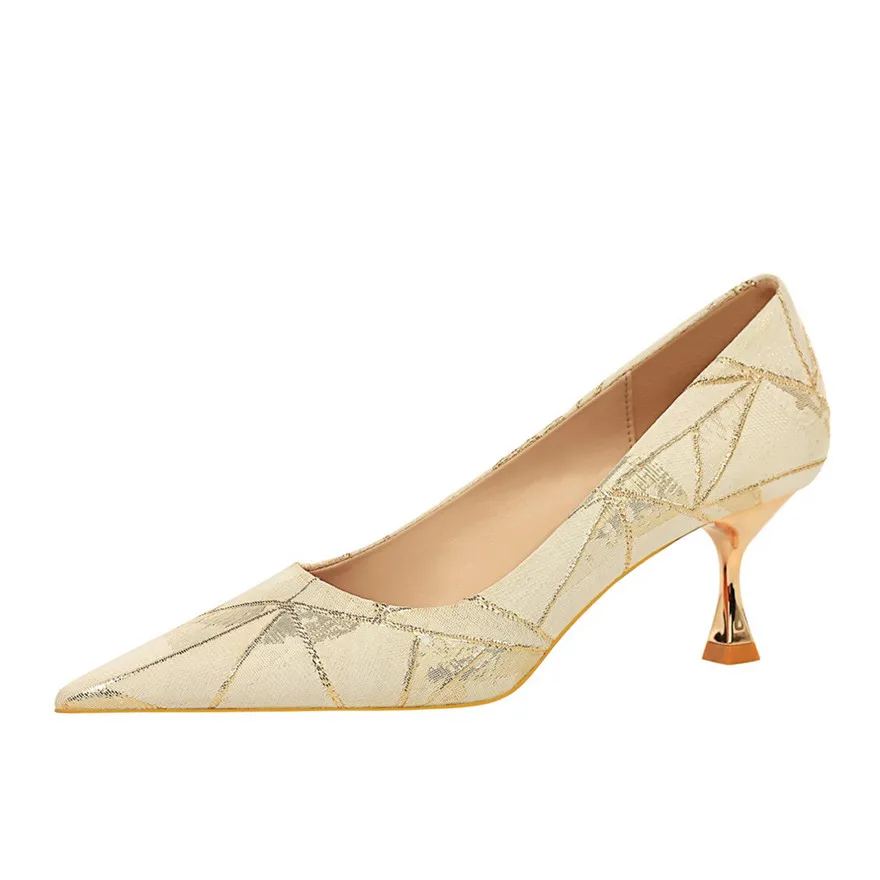 5.5CM Metal Heel Comfort Ladies Office Shoes 2025 New Pointed Toe High Heels Women Black Apricot Soft Fabric Fashion Dress Pumps
