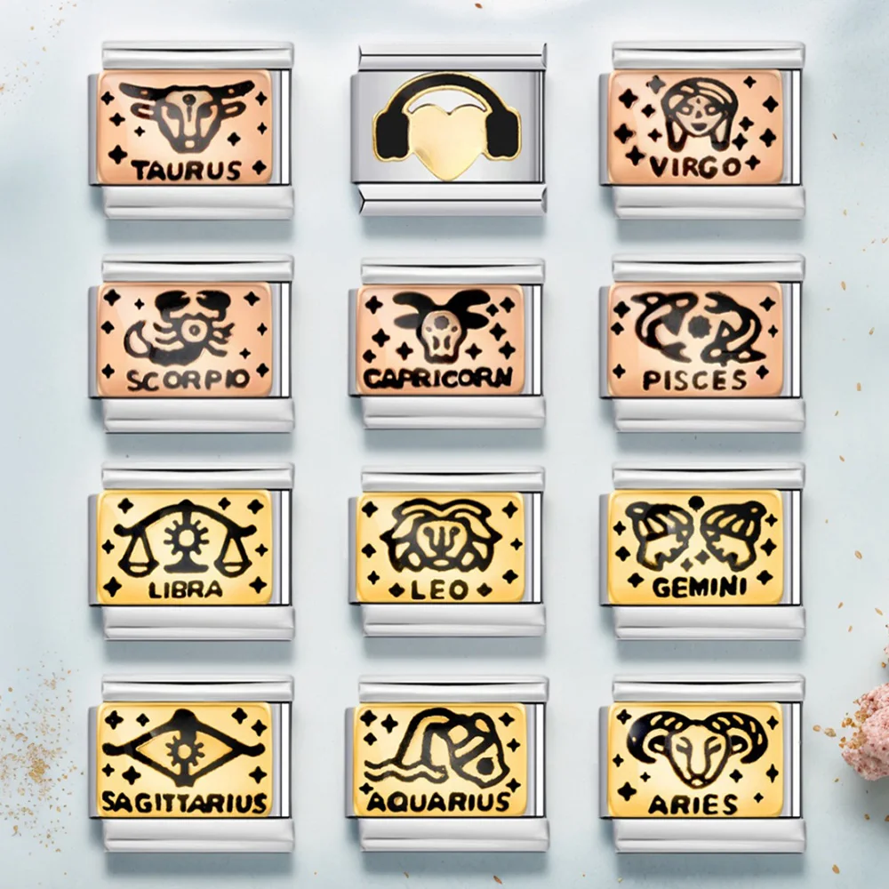 Modische 12 Sternzeichen Italienische Charms Passend für 9mm Damen- und Herrenarmbänder Edelstahl DIY Schmuckherstellung Perlen Großhandel – Detail 3