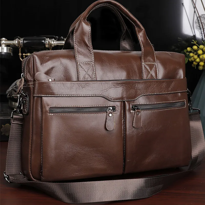 Men Genuine Leather Briefcase Large Business Office Handbag Male Leather 14