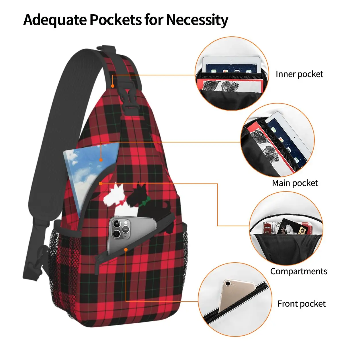 Vintage Scottish Terrier Sling Bags para homens e mulheres, Small Peito Sling Bags, Mochila Crossbody Sling Shoulder, Mochilas esportivas ao ar livre, Scottie Dog