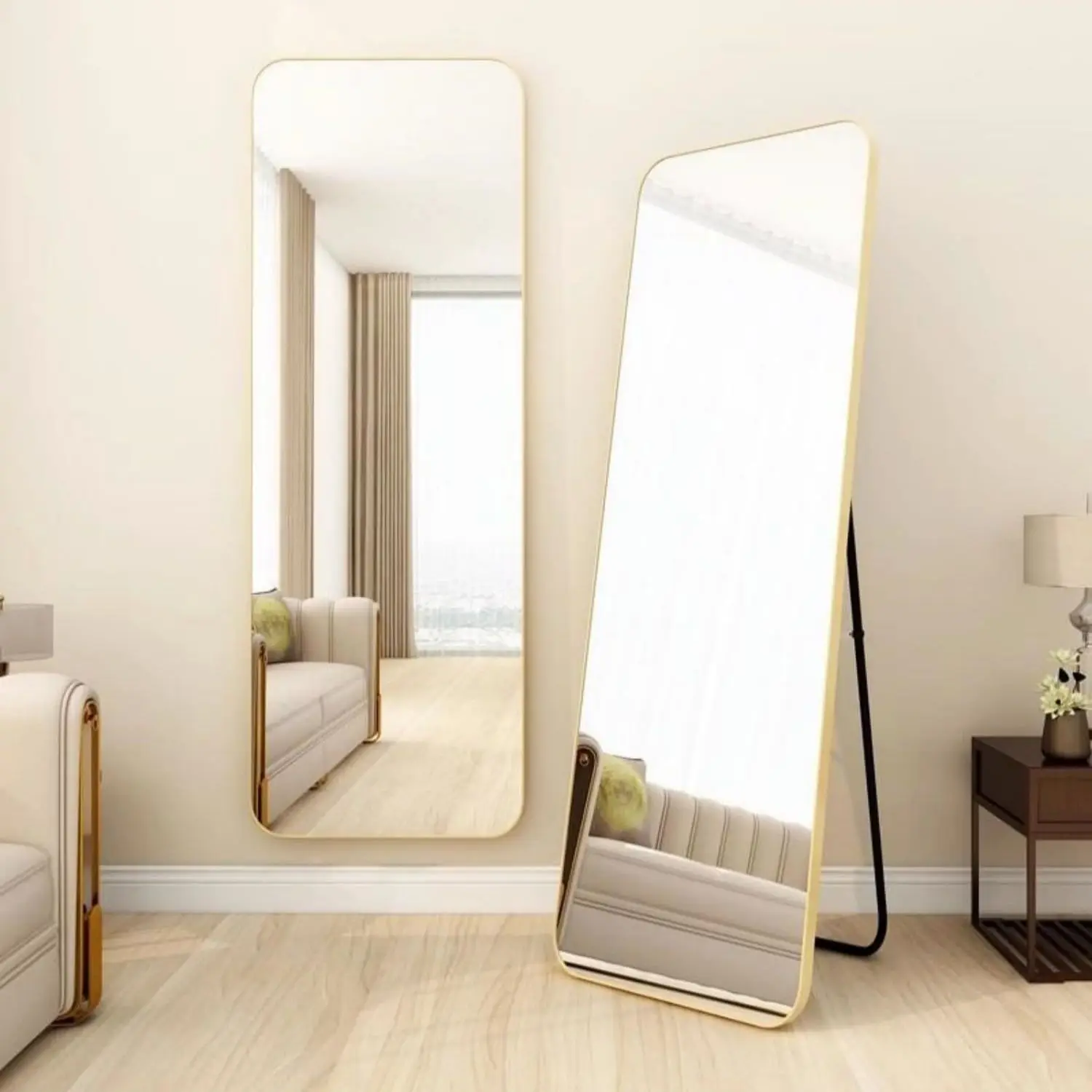 Full Body Mirror 155x45cm, Floor Mirrors with Aluminum Alloy Frame Standing Leaning Large Bedroom Dressing Mirror, Gold