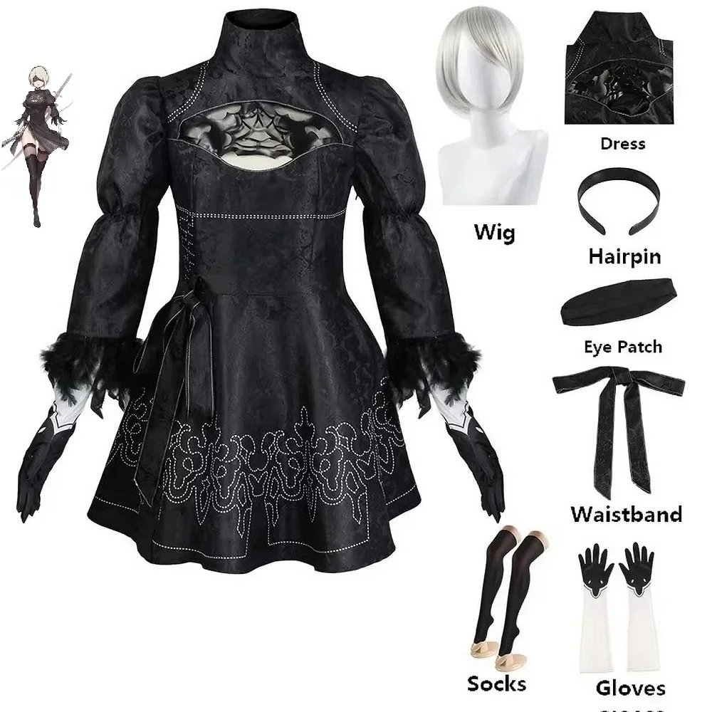 Nier automata cosplay traje yorha 2b roupa sexy figuras de jogo terno feminino role play trajes meninas festa de halloween vestido extravagante