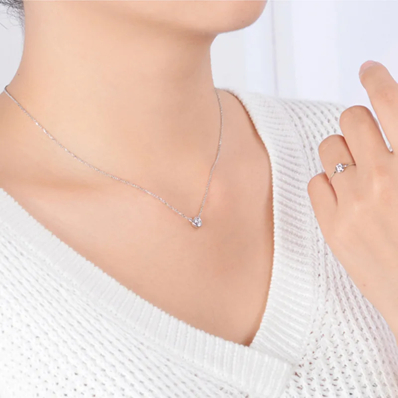 925 Sterling Silver 18k Gold Plated Necklace Single Sparkling Zircon Clavicle Chain for Women Wedding Jewelry collares