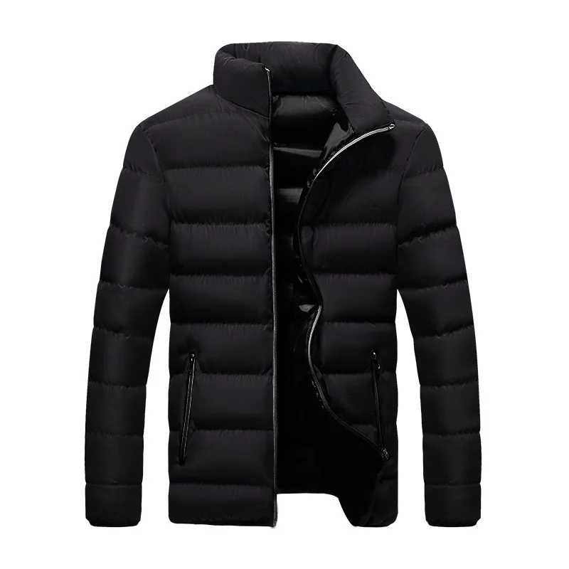 2025 Autumn and winter black men's stand collar thickened slim down cotton jacket plus size casual trendy cotton jackets for men