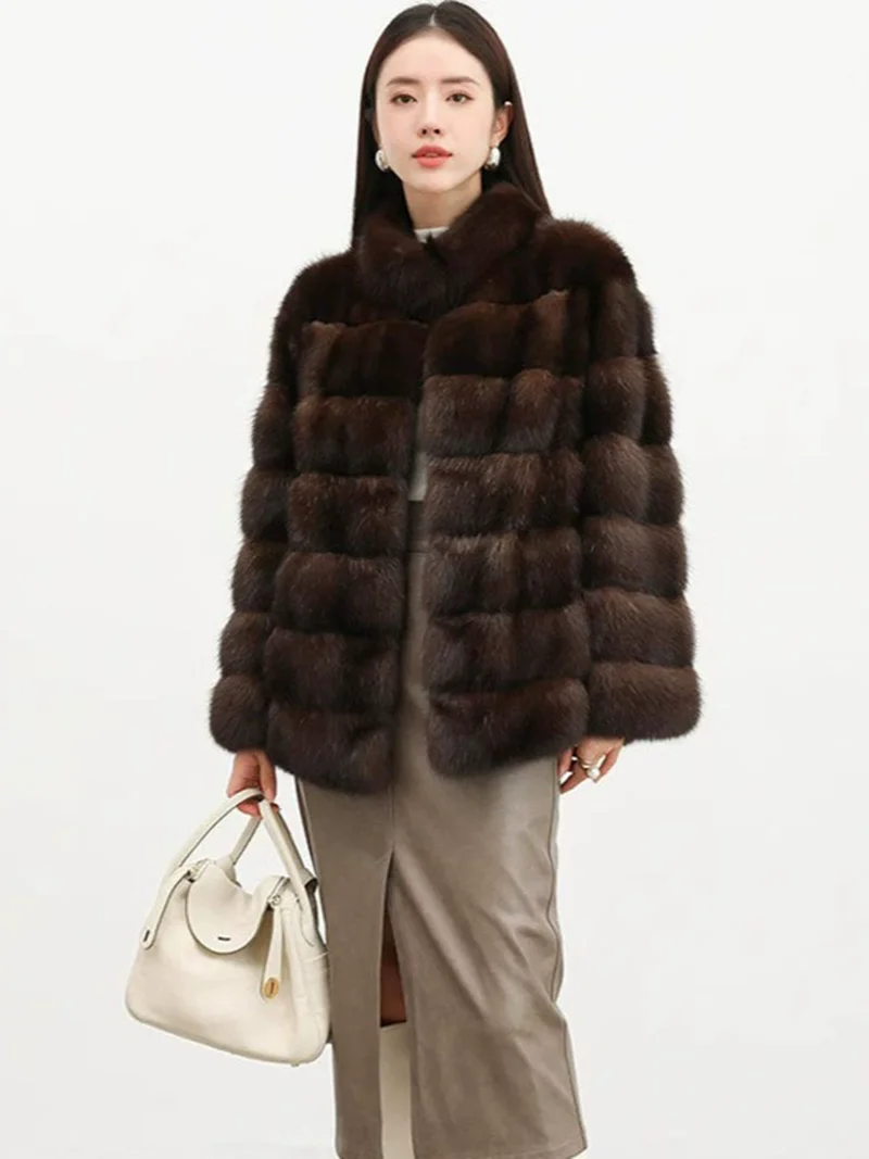 ZADORIN Luxury Winter Mink Coat Woman Stand Collar Long Brown Faux Fur Coat Woman Chic Warm Fluffy Jacket Fur Faux Coats Jackets