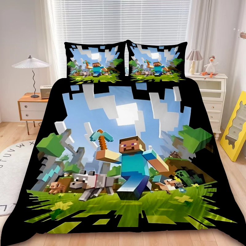 

My World, комплект пододеяльников из 3 предметов, игровой комплект постельного белья Minecraft, пододеяльник King Queen для мальчиков, детский декор для спальни, подарки