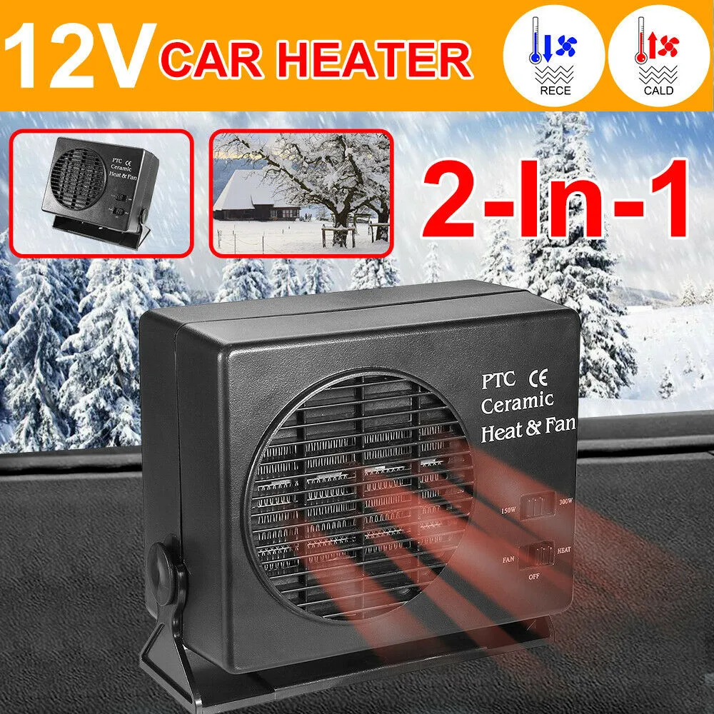 Car Heater 2 In 1 12V 150/300W Auto Portable Heating Fan Windscreen Defroster Dashboard Driving Demister For Cars SUV Vehicles