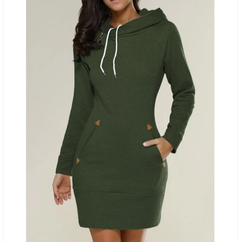 Women's Clothing New Hooded Zipper Pullover Mid-length Sweatshirt Dress
