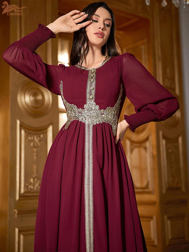 Eid Djellaba Abaya di Lusso per Le Donne Musulmane Dubai Maxi Vestito Split Hem Jalabiya Islam Abbigliamento Caftano Marocain Femme Abiti