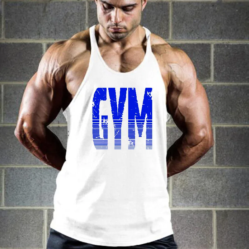 Mens Running Vests Y Back Letters Printed Gym Stringer Tank Tops Cotton Bodybuilding Sleeveless Singlets Muscle Fitness Clothing