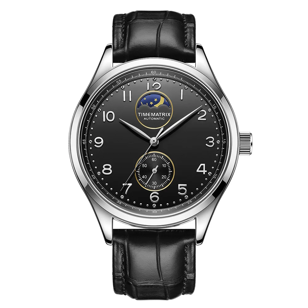 Automatic Watch Men Luxury Mechanical Wristwatches Business 42mm Stainless Steel Classic Moon Phase Clocks TIMEMATRIX 2023 New