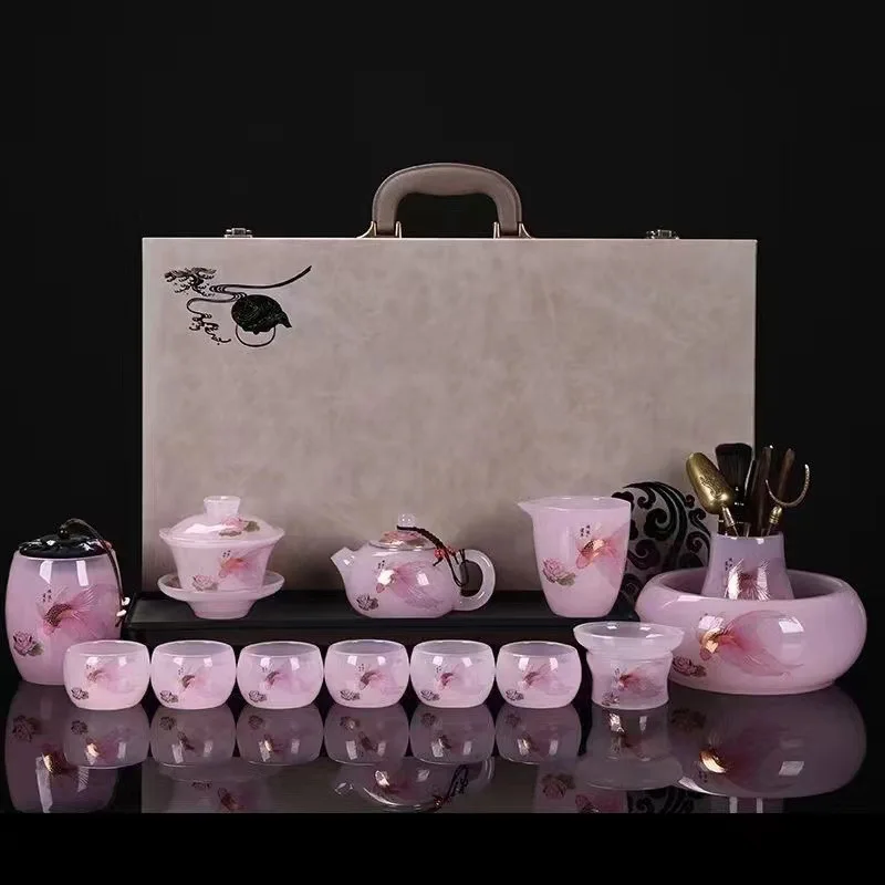 

LMM Creative Glazed Kung Fu Tea Set Hongyun Lotus Year Household Cover Bowl Teapot