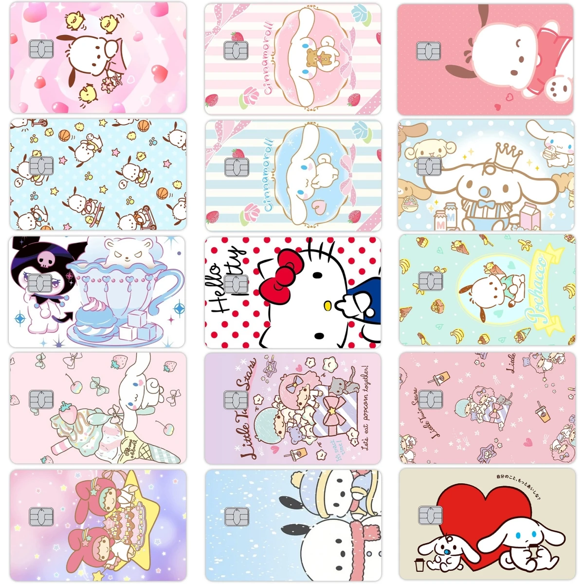 

Anime Pochacco Kuromi My Melody Cinnamoroll Front Decoration Skin Stickers Film for Credit Debit Bank Visa Bus Pass Card Decal
