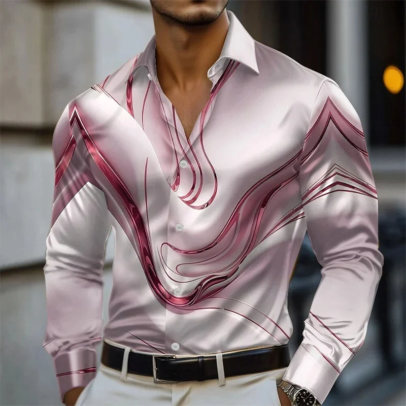 New style casual striped design shirt summer men's long sleeve lapel high-end fashion button long sleeve professional street par