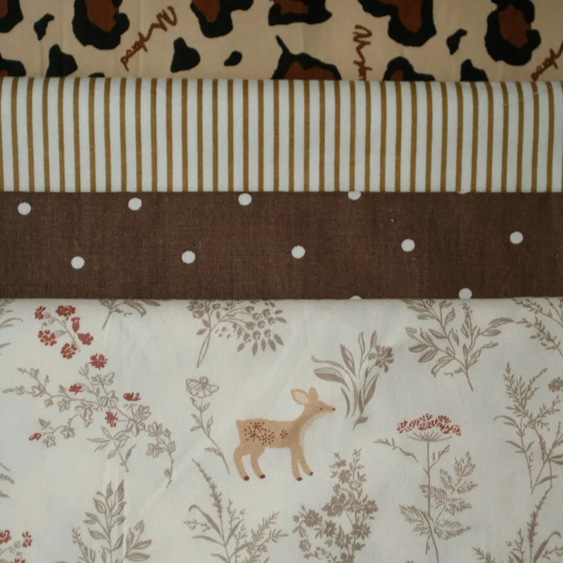 

L100XW160CM Cotton Twill Fabric Coffee Leopard Forest Deer Print Soft Breathable Summer Dress Kids Clothing Sewing Accessories