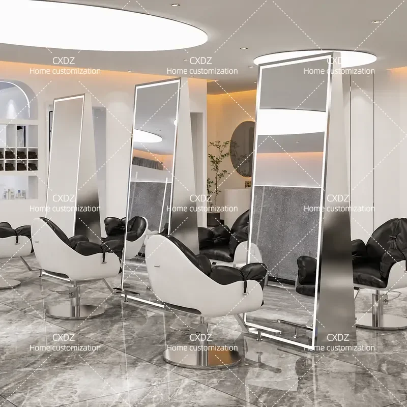 Floor to Ceiling Hairdressing Mirror with Light Double Sided Barber Shop Mirror Table for Hair Salon Cutting Station Trendy