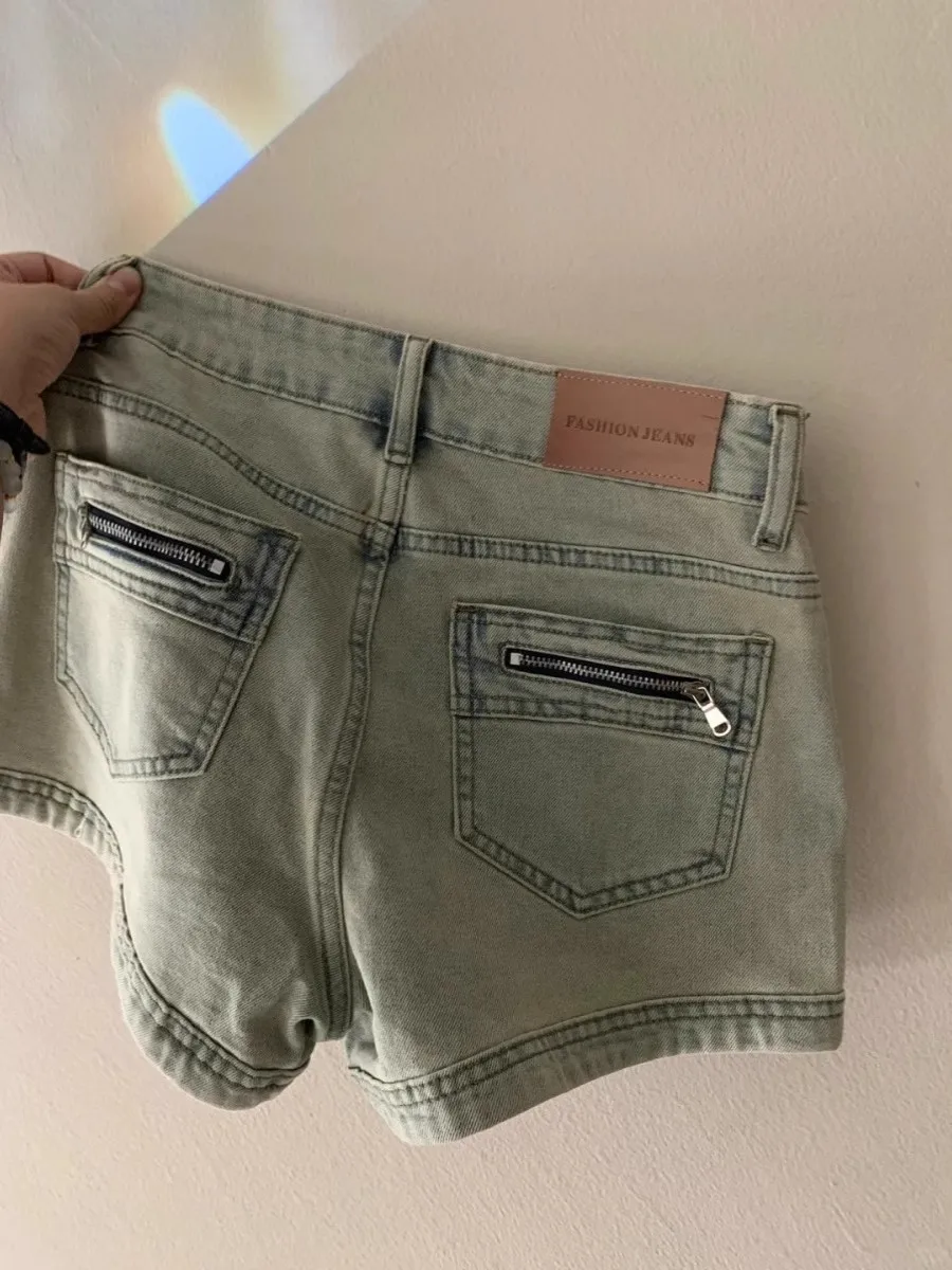 

American Retro High Waist Denim Shorts Women Summer Large Size Spicy Girl Tight Slim A-Line Wraparound Hot Pants Casual Style