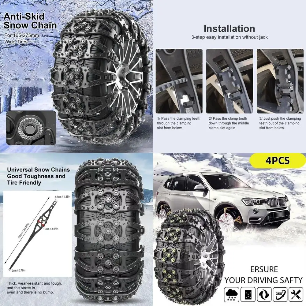 

4 шт. снежные цепи для шин, универсальные противоскользящие автомобильные цепи, автомобильные аварийные тяговые цепи для шин, всесезонные снежные цепи для снега и микросхем