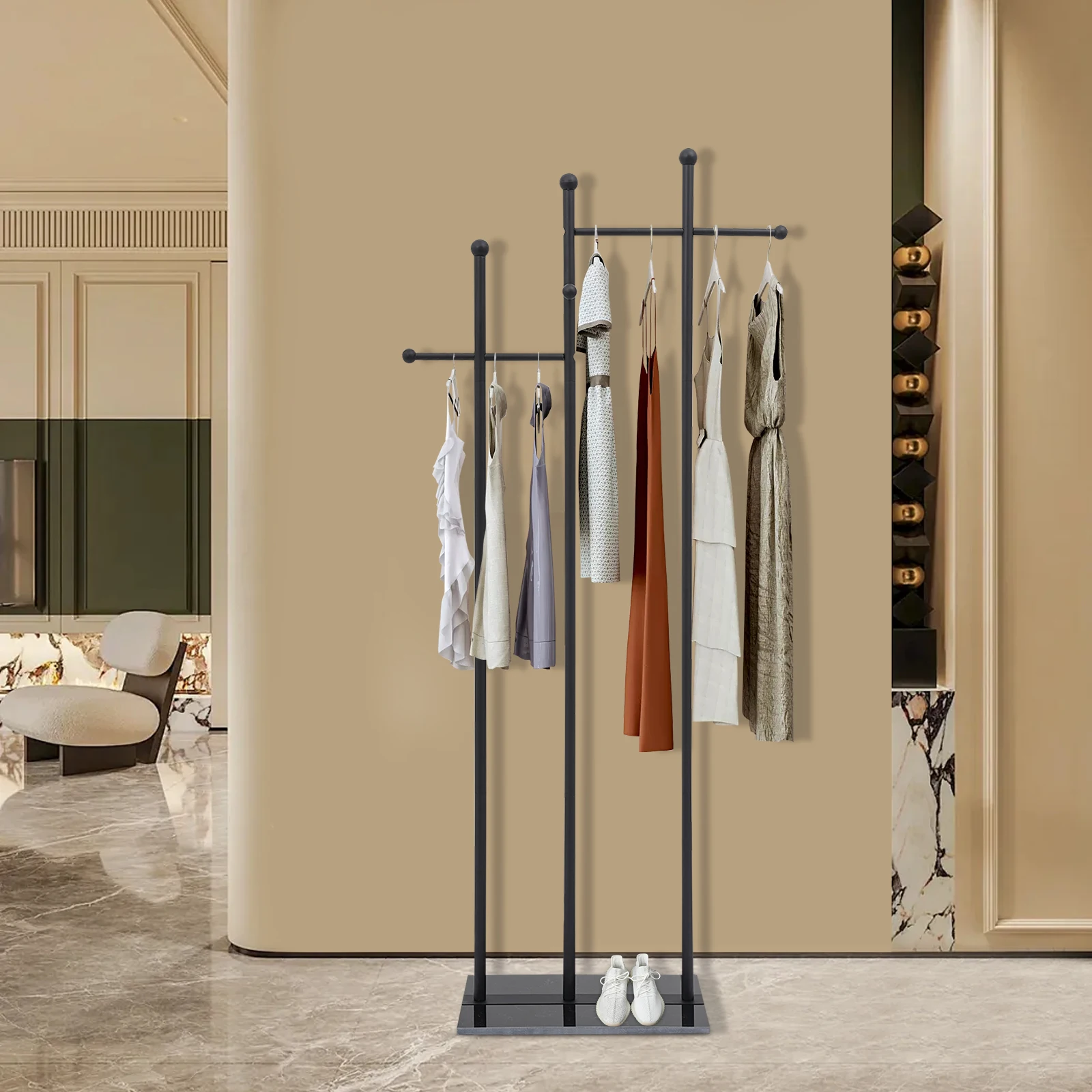 

Standing Clothes Rack Heavy Duty Floor Standing Garment Rack with Marble Base for Living Room/Bedroom