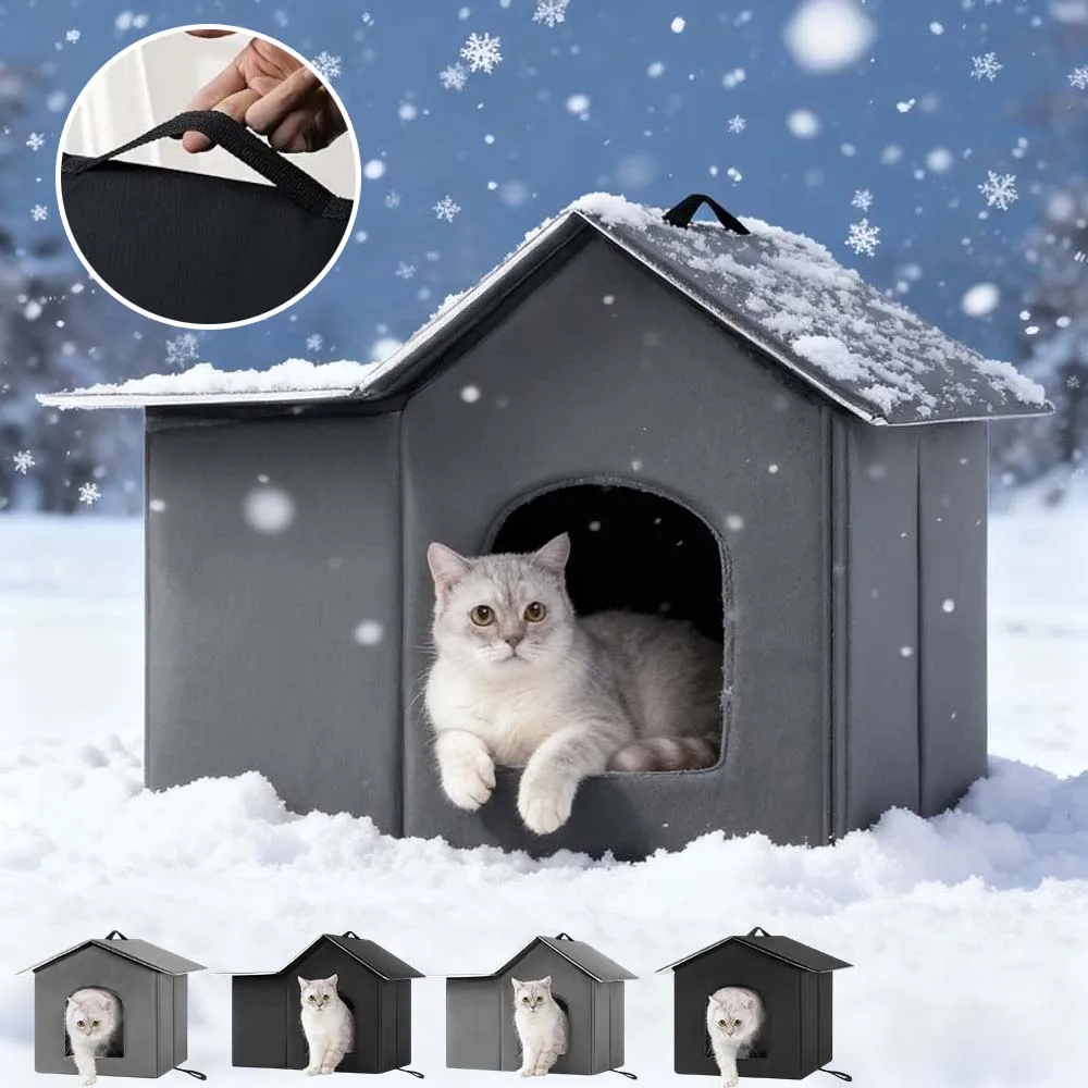 

Winter Warm Stray Cat House Outdoor Waterproof Pet Shelter for Cold Weather Detachable Washable Oxford Cloth for Cat Small Dogs