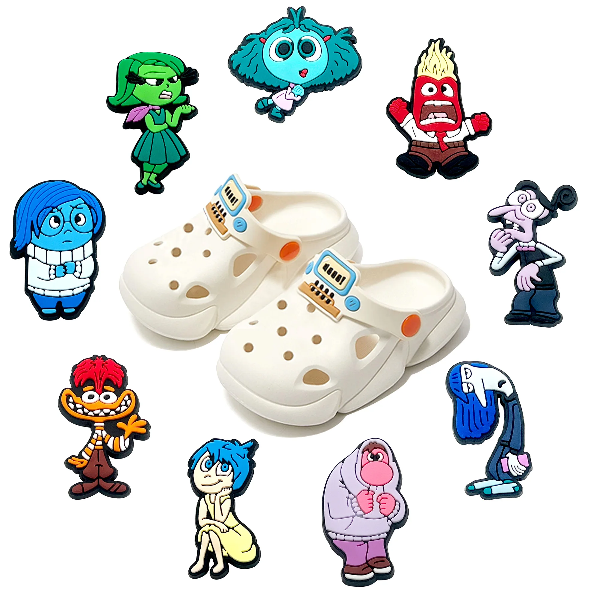 9 pz/set Inside Out Shoe Charms Cartoon Series scarpe decorazione Accessorie fibbia zoccoli fai da te sandalo Wristband regali per bambini