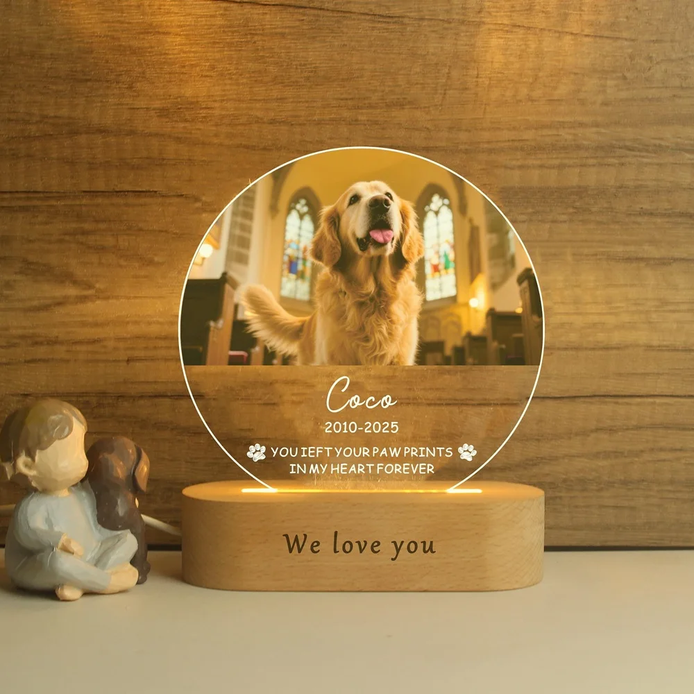 

Personalized Acrylic Dog Cat Portrait Luminary Custom Pet Photo Text Glow Decorative Pet Keepsake Soothing Gift for Pet Mom Dad