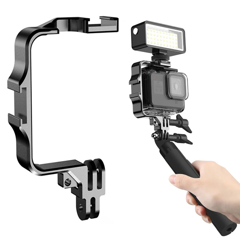 Aluminum Action Camera Live Vlog Video Shooting Bracket with Cold Shoe Mount for Gopro 13 12 11 10 9 8 Cage Rig Protective Frame