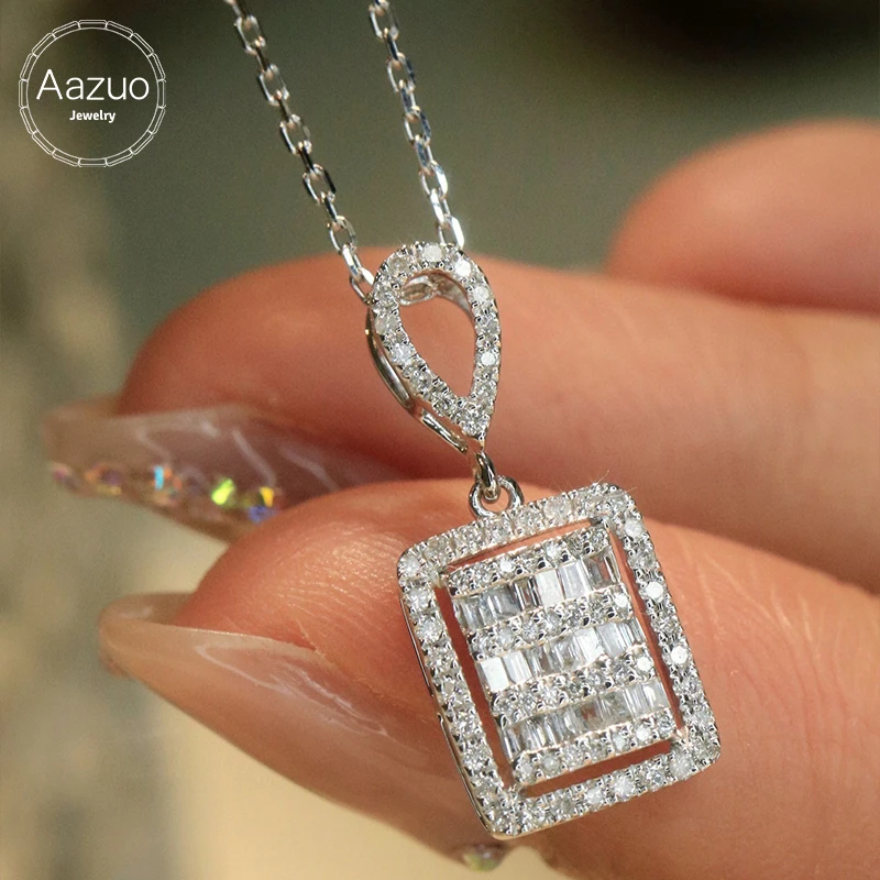 Aazuo Luxury Jewelry 18K White Gold Jewelry Sets Real Diamonds 0.30ct Classic Square Necklace For Women Engagement Wedding