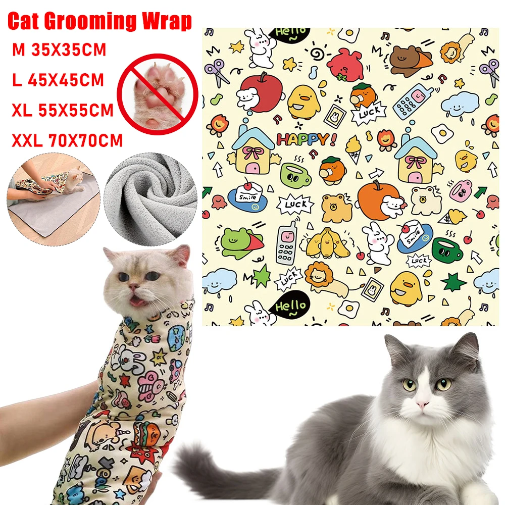 Cat Grooming Wrap Anti-Scratch Self-Adherent Cat Wrap Anti-Bite Cat Swaddle Burrito Wrap Claw Care Adherent Restraint Cat Supply