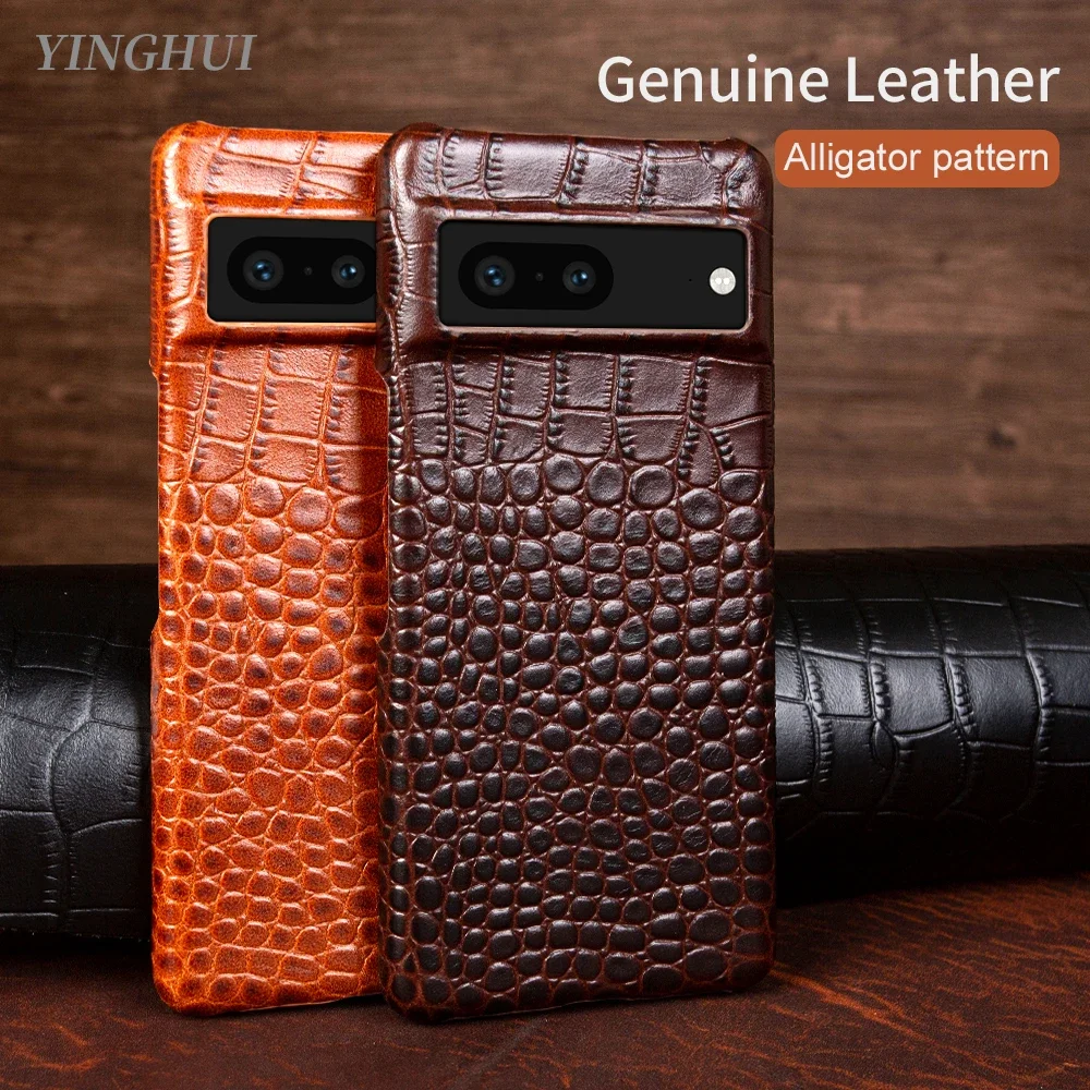 

Luxury Genuine Leather Case for Google Pixel 7A 6Pro 6A 8Pro 5A Phone Cover Handmade Crocodile Pattern Housing Fundal Back Shell