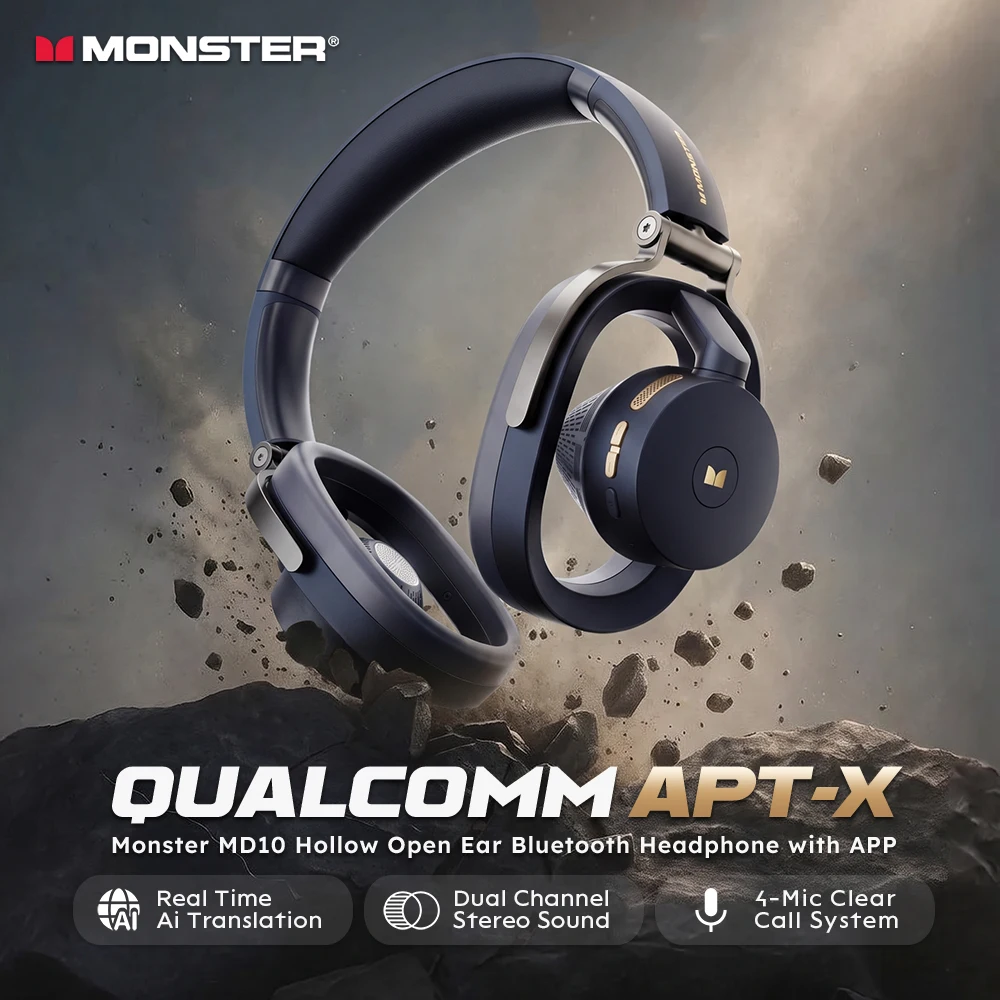Monster AirStar MD10 Qualcomm APT-X Cuffie Bluetooth Hi-Res con 4 Microfoni per Chiamate HD, Traduzione AI e Controllo tramite APP