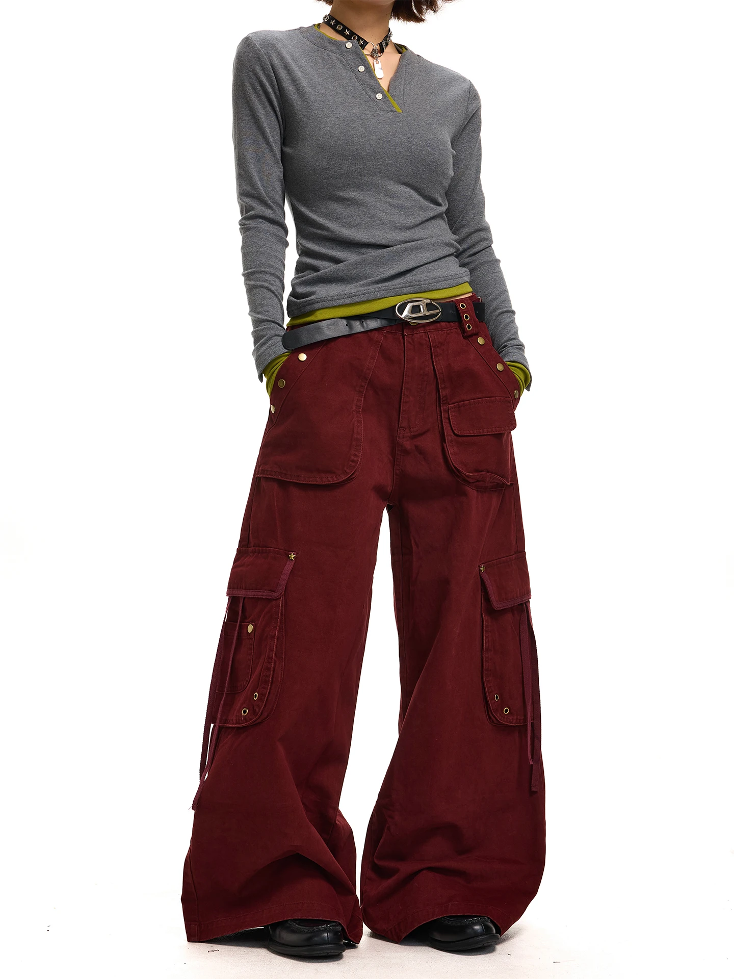 

Американские ретро-брюки-карго женские, свободные, с высокой талией, утягивающие, широкие штанины, длинные, джинсы Chen Sti Old Store