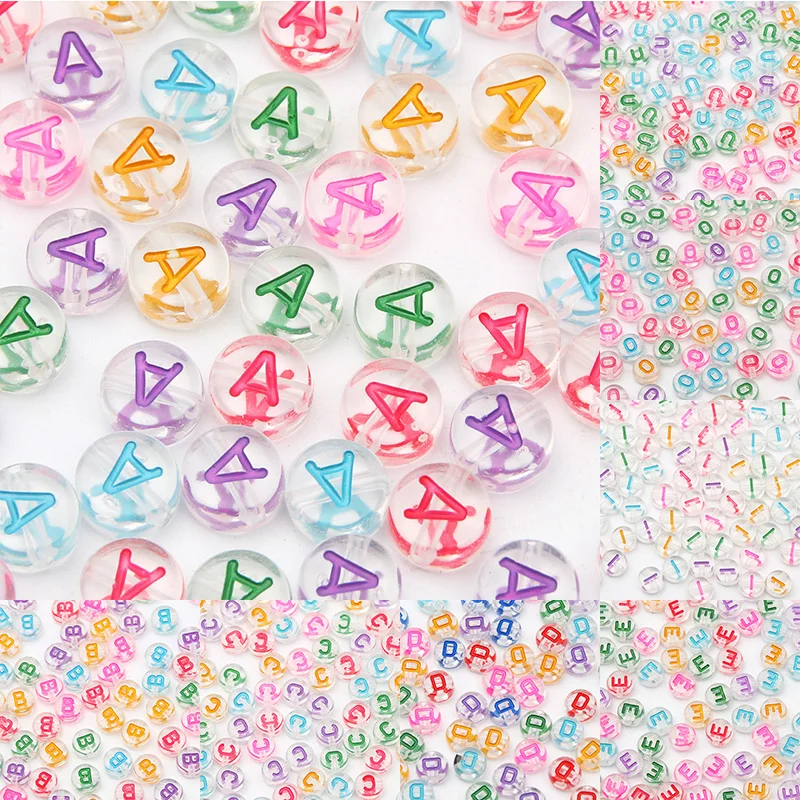 100Pcs 7mm Transparent Colorful A-Z letter Acrylic Beads Round Flat Vowel Spacer Beads For Jewelry Making Diy Bracelet Necklace