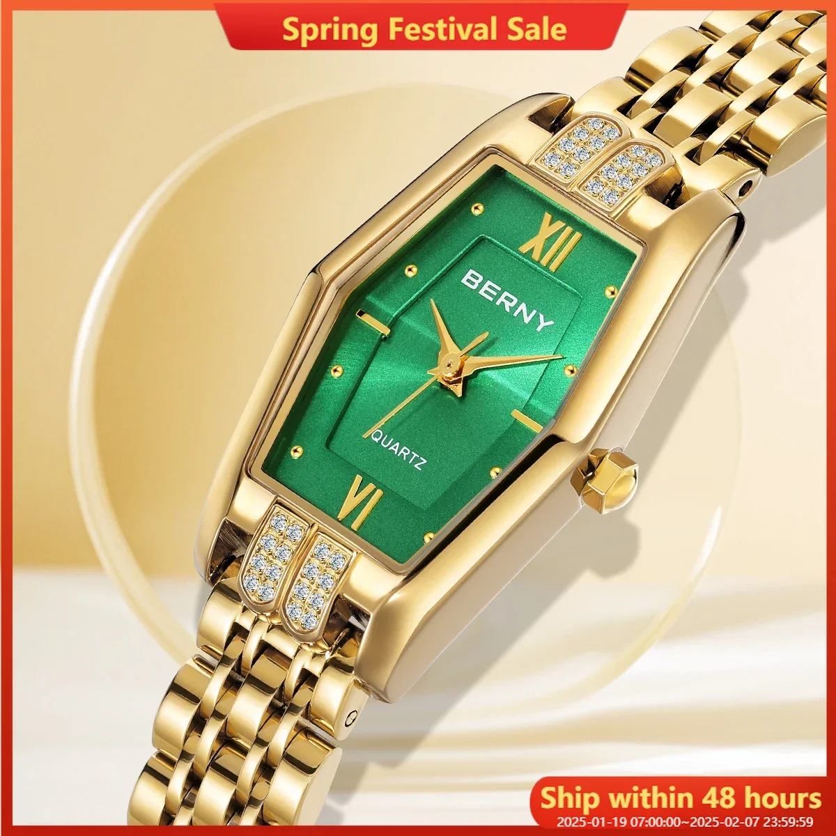 BERNY Women Gold Watch Elegant Luxury Brand Woman Watches Full Stainless steel Diamonds Inlaid Golden Ladies Dress Wristwatch