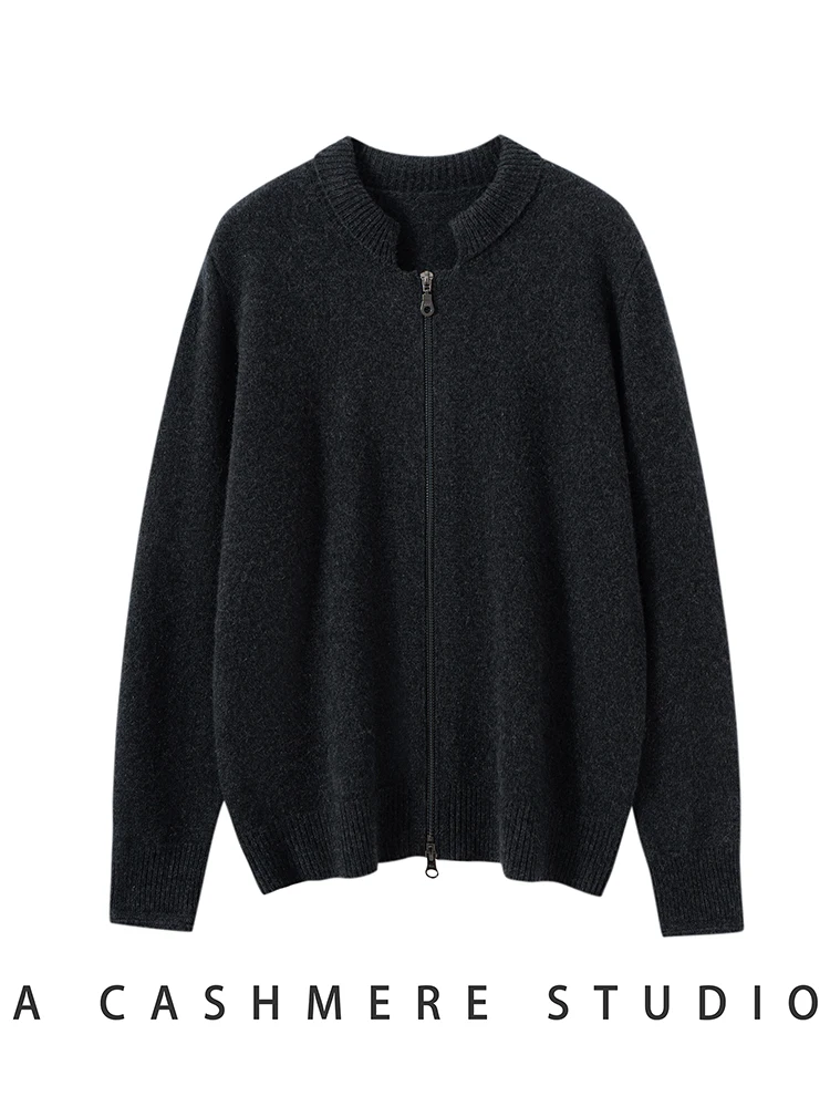 TLOML النساء 100% سترة الكشمير المعنقة الرجعية شل طوق مزدوجة سستة سترة سترة معطف الخريف الشتاء سميكة الكشمير فضفاض القمم